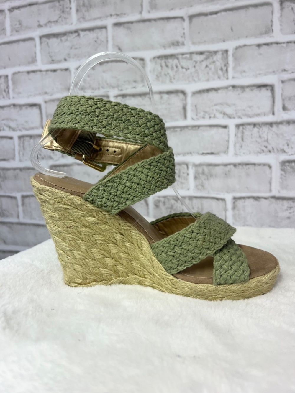 NWT🤩 |•NINE WEST•| Olive Green Crochet Espadrille Wedge Sandals Women’s Size 7 - Picture 8 of 14